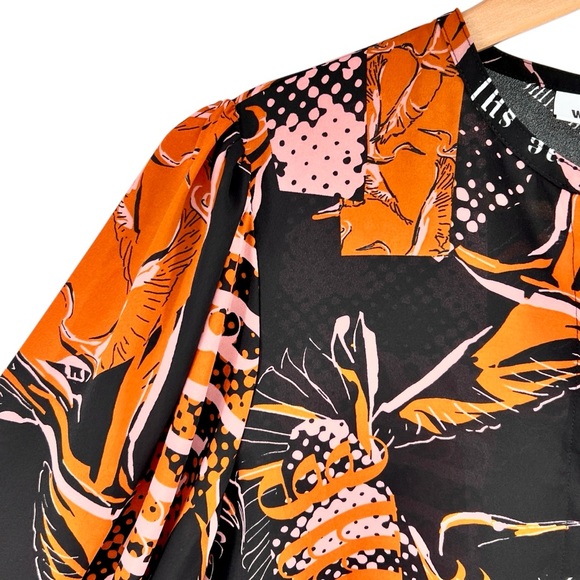 Weekday Sublime Bowe Blouse Small Abstract Print Billowing Sleeve Flowy Colorful - Picture 7 of 16